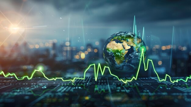 Graphic design of Earth featuring a pulsing green heartbeat highlighting the importance of sustainability in the business world Corporate carbon reduction