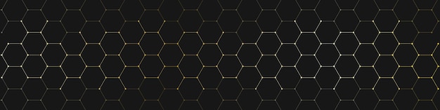 L'elemento di design grafico con sfondo geometrico astratto di forma di esagoni dorati per uno striscione