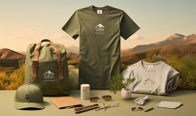 Photo graphic design mockup of clothing in earthy naturalistic style fire core