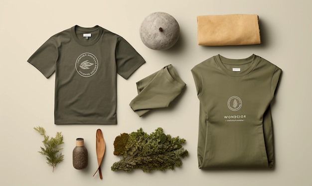Graphic design mockup of clothing in earthy naturalistic style fire core