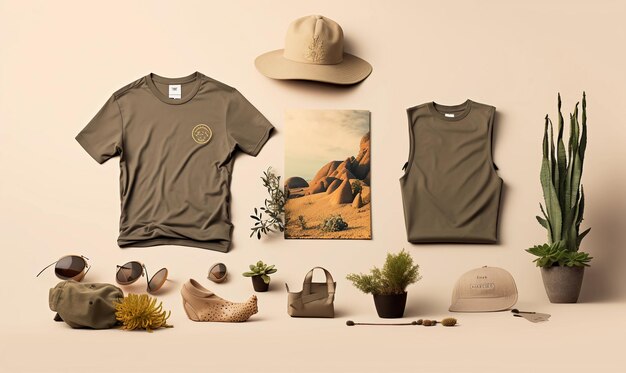 Graphic design mockup of clothing in earthy naturalistic style fire core