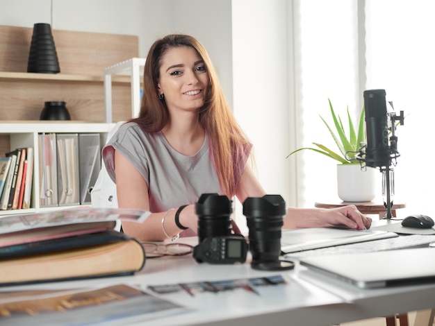 Graphic designer photographer working in home office