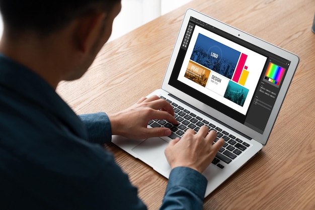 Graphic designer software voor modern ontwerp van webpagina's en commerciële advertenties