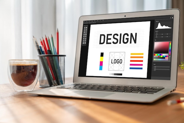 Graphic designer software voor modern ontwerp van webpagina's en commerciële advertenties