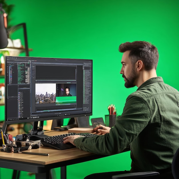 Graphic Designer Working on Computer with Design Software | Premium AI ...
