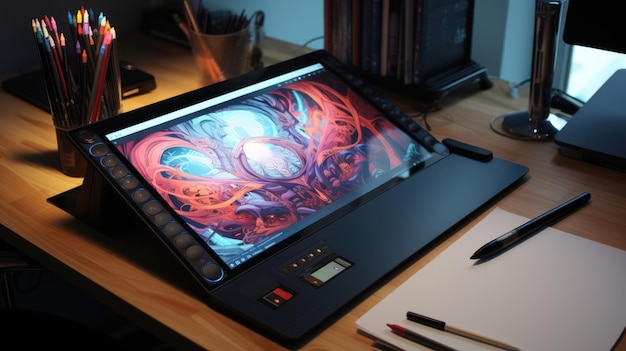 Graphic designers desk Computer and graphics tablet