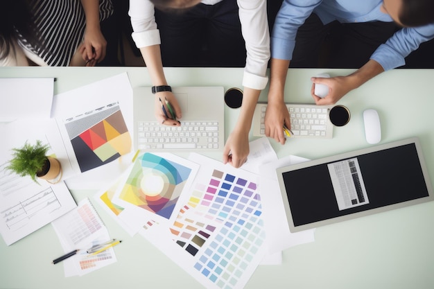 Graphic Designers working on the table Created with generative AI technology