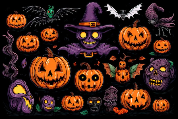 Graphic elements on the theme of Halloween Halloween characters Pattern background wallpaper AI