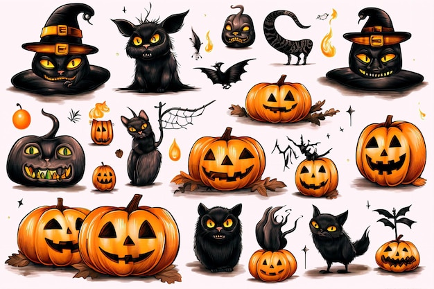 Graphic elements on the theme of Halloween Halloween characters Pattern background wallpaper AI