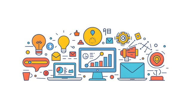 Photo graphic of a graphic with business icons and the word business on the screen