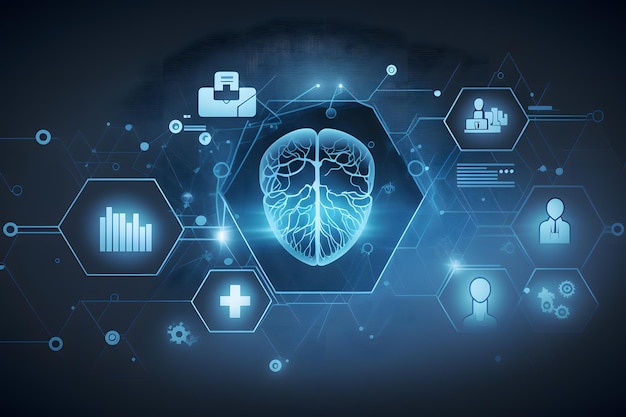 A graphic of a heart with icons of health care