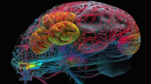 A graphic of a human brain with the brain labeled as a ` ` brain''.