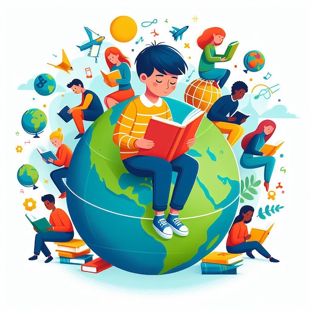 Photo graphic illustration of books world book day