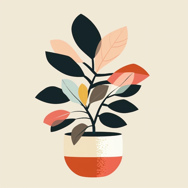 Graphic illustration of a pot with stylized ficus flower