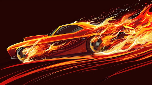 Graphic illustration of a speeding car covered in flames AI generated Image