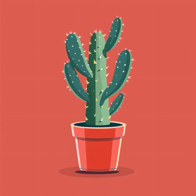 Graphic illustration of a stylized cactus pot on red colored background