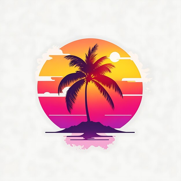 graphic logo illustration Hawaiian Sunset with palm trees white solid background design