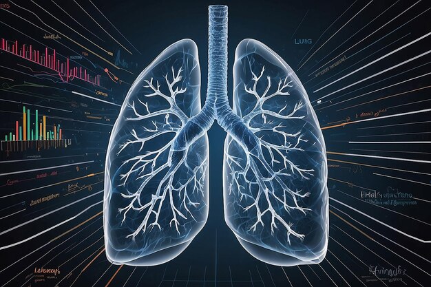 A graphic of a lungs and a chart with the wordslungon it