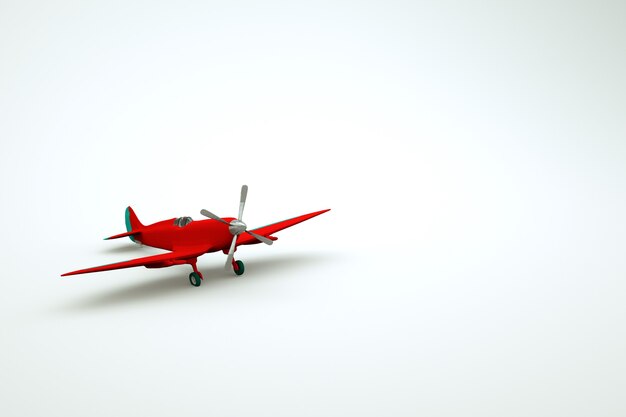 Graphic model of a red airplane on a white isolated background. 3d object of a red rotorcraft with a propeller. 3D graphics, close-up