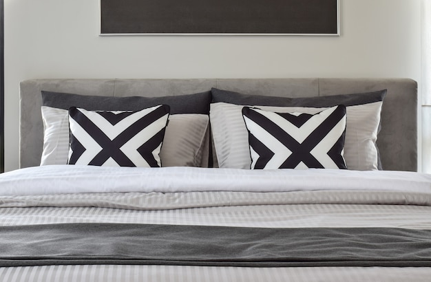 Graphic patern pillows with modern classic style bedding