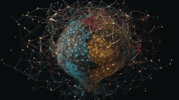 A graphic of a planet with a network of dots and lines.
