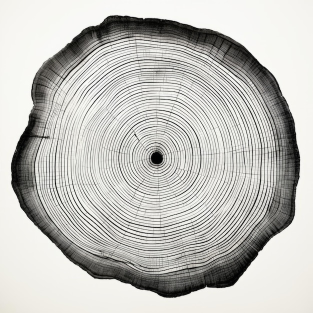 Photo a graphic print of uneven black tree rings wavy space between some rings on white background