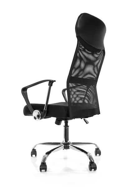 Graphic resources back profile view of a black modern premium office chair isolated on white background high details