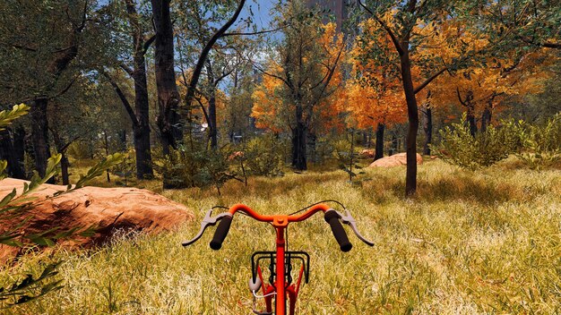 Graphic resources for sustainable development goals biodiversity a growing economy and ecology 3D render with red bike