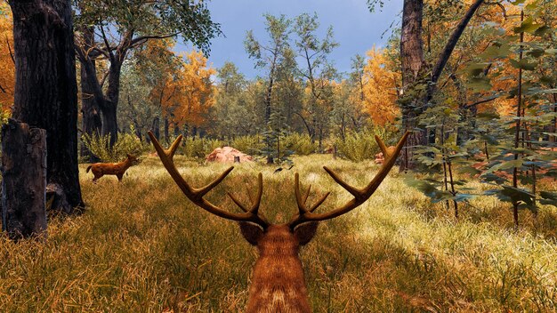 Photo graphic resources for sustainable development goals biodiversity a growing economy and ecology 3d render with stag