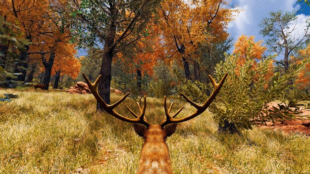 Graphic resources for sustainable development goals biodiversity a growing economy and ecology 3D render with stag