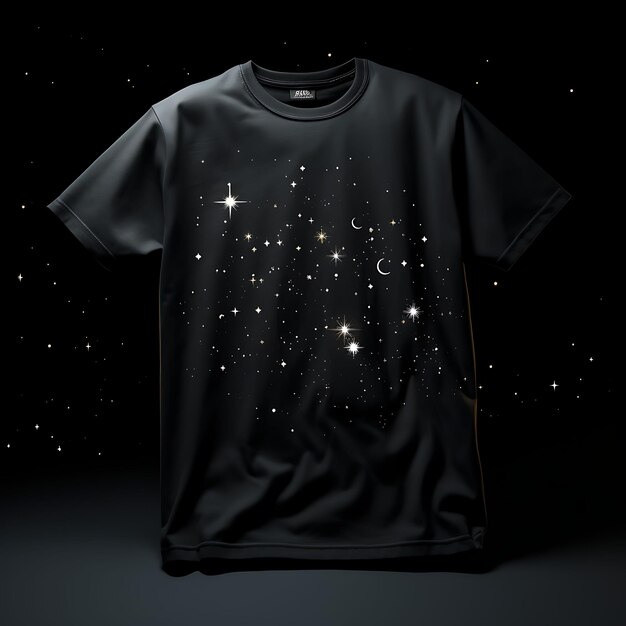 Graphic T Shirt Starry Night Sky With Moon and Constellation Clean Blank White Photoshoot Tee