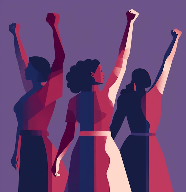 A graphic of three women with their hands in the air