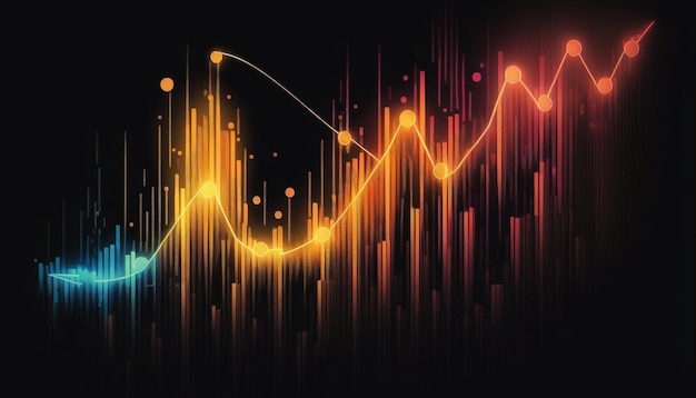 A graphic of a wave with a graph in the middle