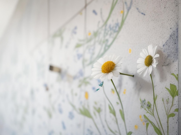 Graphic Wildflowers Painted on Concrete Grunge