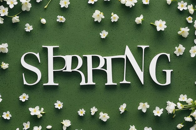 A graphic with the word spring written in white letters