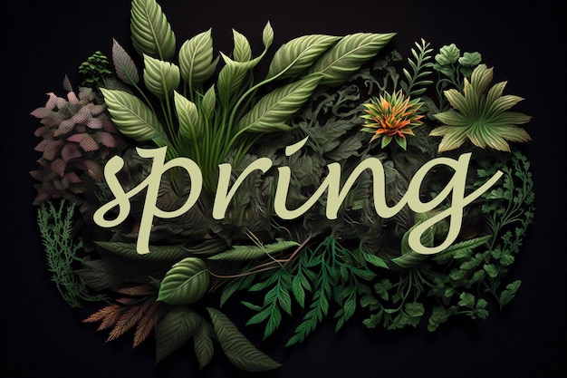 A graphic with the word spring written in white letters.