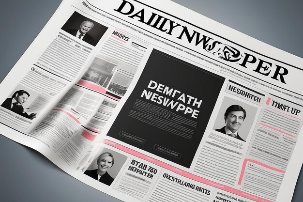 Photo graphical design newspaper template highlighting figures and testimonials vector mock up of a blank daily newspaper graphical design newspaper template