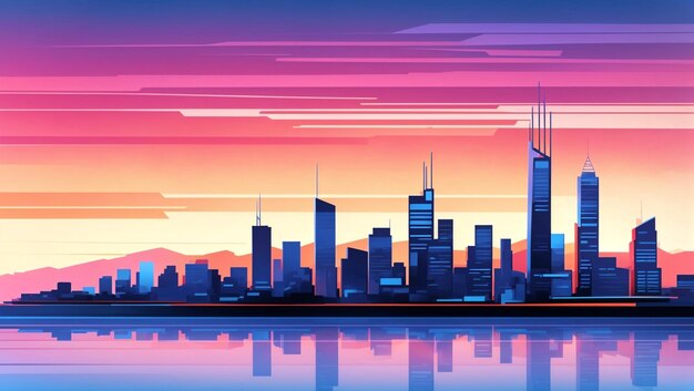 Photo graphical illustration background of urban skyline city