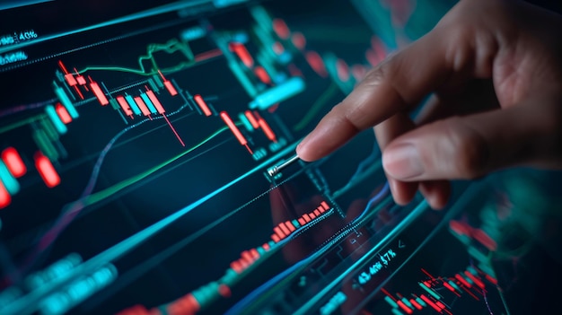 Графический интерфейс для торговли на фондовом рынке и инвестиций, отображающий изменение цены тикера.