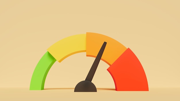 Graphical representation of performance levels speed degrees of satisfaction or caution orange level 3d illustration vertical