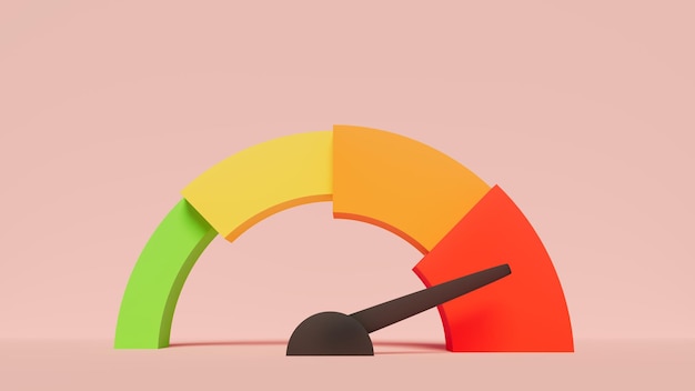 Photo graphical representation of performance levels speed degrees of satisfaction or caution red level 3d illustration horizontal