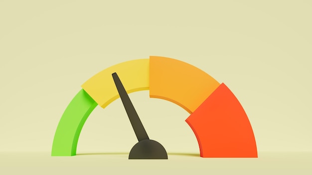 Photo graphical representation of performance levels speed degrees of satisfaction or caution yellow level 3d illustration vertical