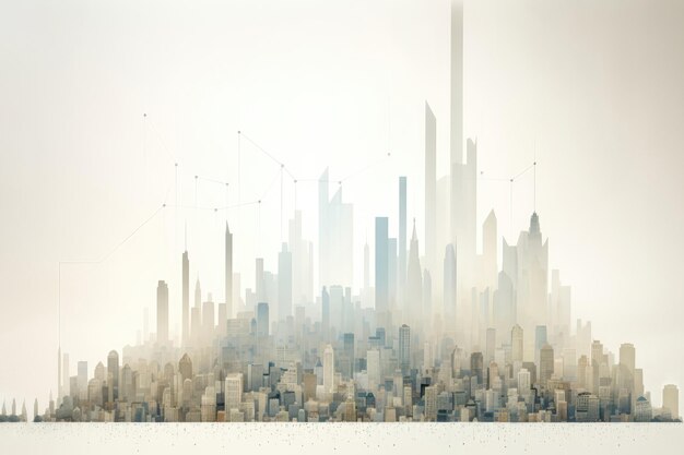 Photo graphics on the background of a big city in the fog generative ai