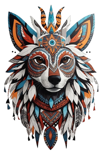 graphics esoteric totem wolf head on white background