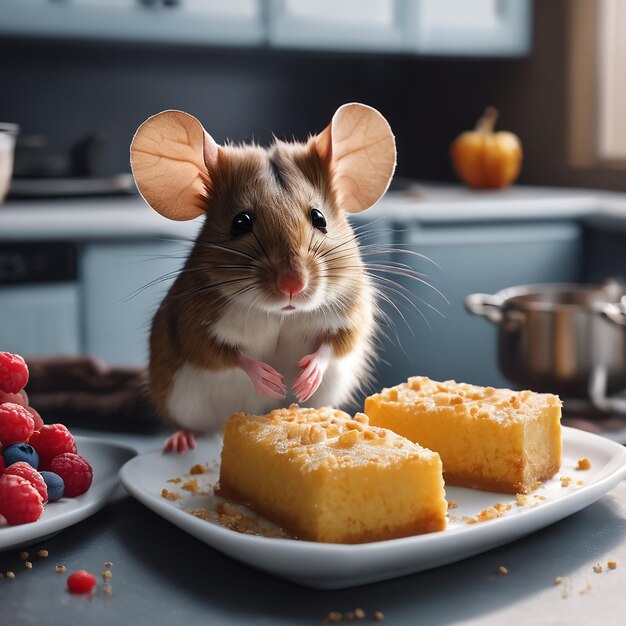 写真 グラフィック キッチンでお子を食べているマウスのai生成画像