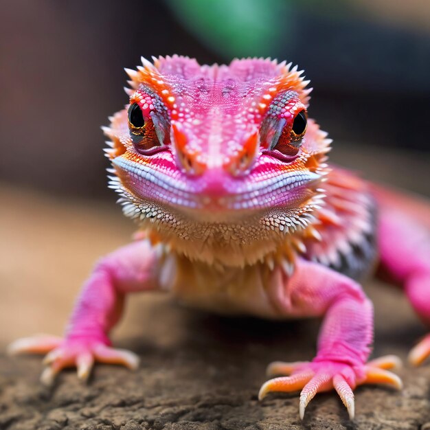 Photo graphics generative ai image of pink color iguana in tropical forest