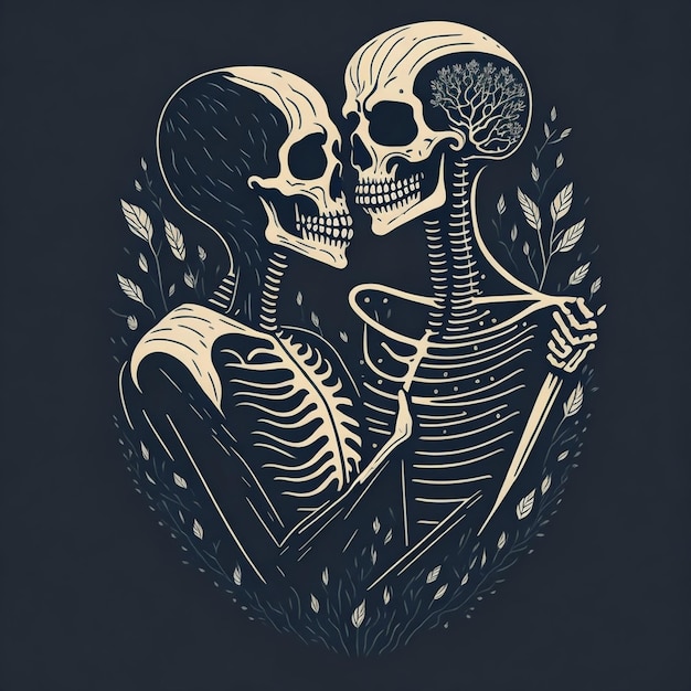 graphics skeleton couple in love