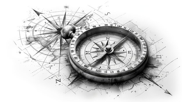 Graphite compass on white background Modern illustration