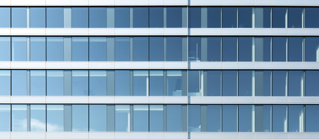 Graphite facade and large windows on a fragment of an office building against a blue sky
