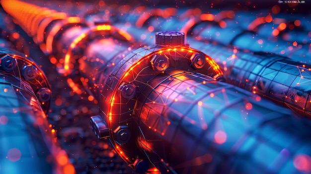 Graphite illustration of a gas pipeline with globe valves Design layout for an energy industry mesh site